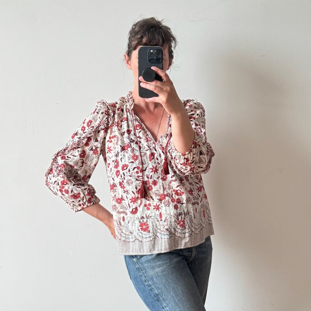 ULLA JOHNSON Azalea Floral Blouse - Size 4 - Excellent Condition